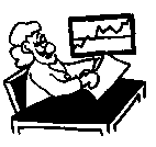 Eine Person sitzt an einem Schreibtisch, der Computerbildschirm zeigt ein Kurvendiagramm